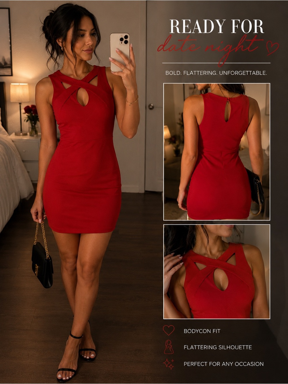 Charlotte Russe Red Cutout Bodycon Dress | Sleeveless Mini Dress Small